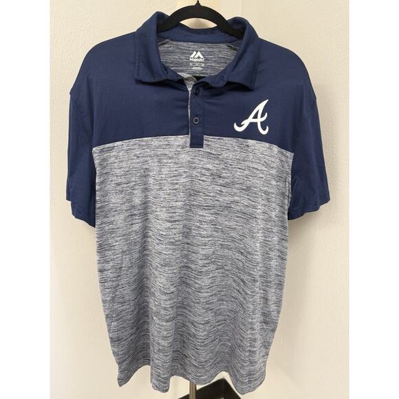 Majestic Atlanta Brave Polo Shirt , Navy Blue,grey,white Mens Size XL - Picture 2 of 5